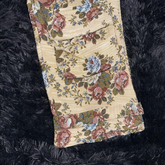 Daisy Pants Womens Large Beige Cargo Floral Tapestry Multi Pocket Adjustable - Picture 4 of 14